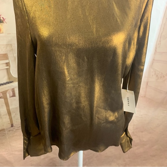NEW FRAME Gold Metallic High Neck Blouse - Picture 4 of 10